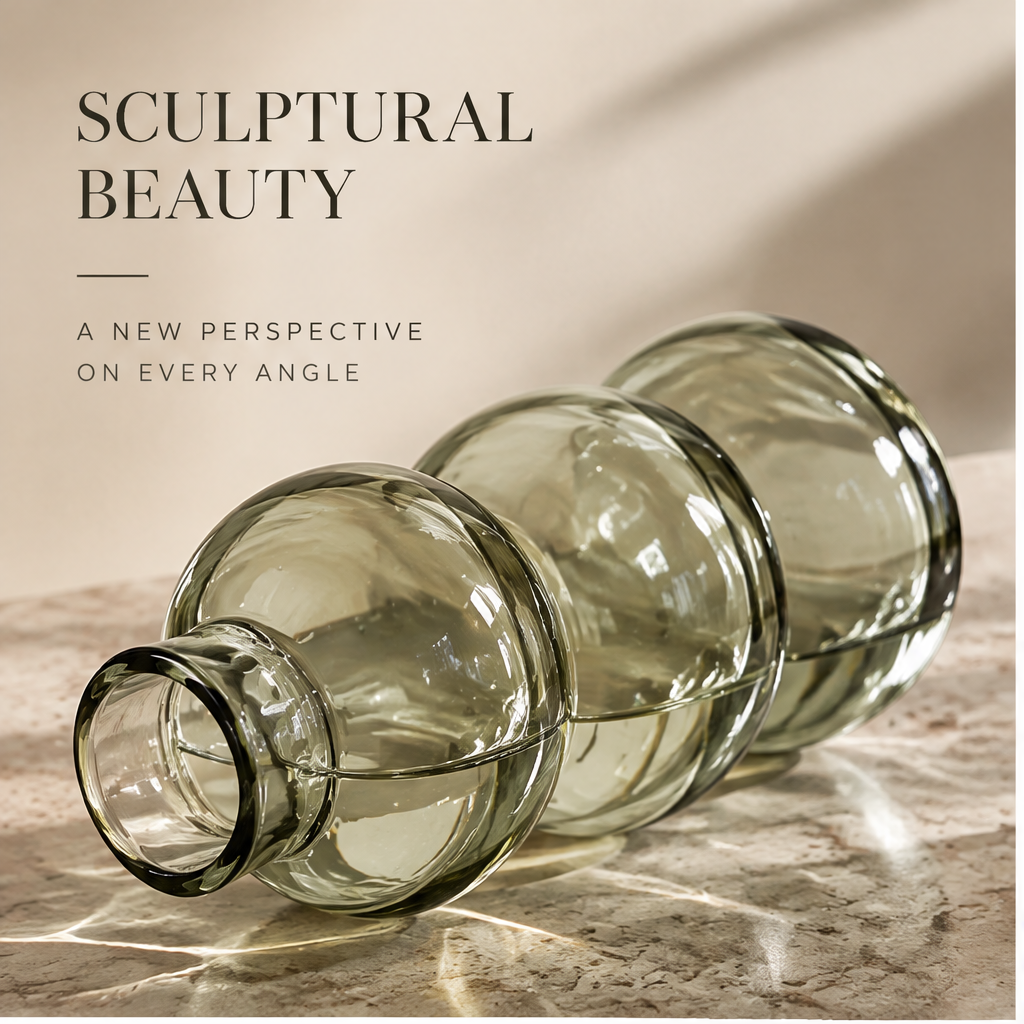 Side view of the glass vase showing three connected rounded sections