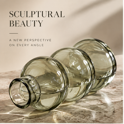 Side view of the glass vase showing three connected rounded sections