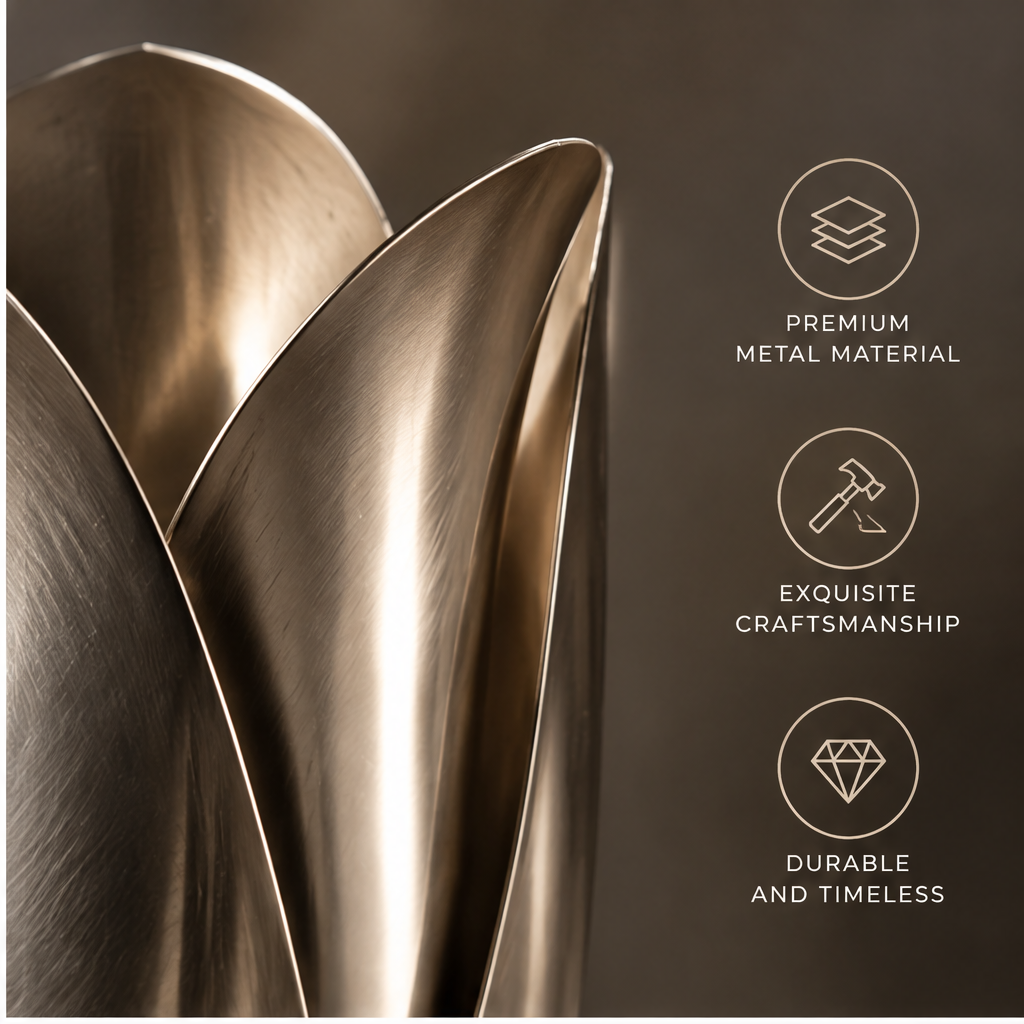 Close-up of curved petal-like panels and brushed metal surface