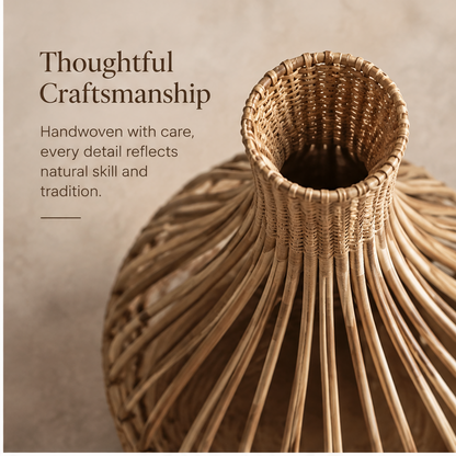 Close-up of the wrapped rim and slender rattan ribs