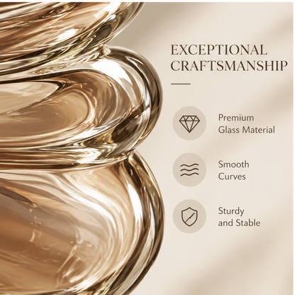 Full view of the sculptural smoky glass vase with layered swirling curves