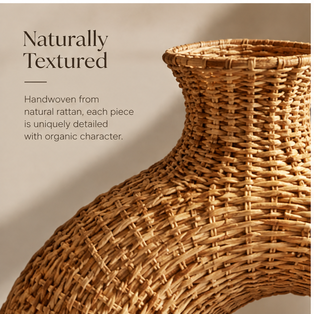 Ring-shaped rattan vase dimensions: 32 cm high and 28 cm wide