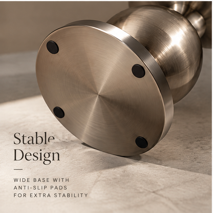 Close-up of the brushed metal surface on the rounded body