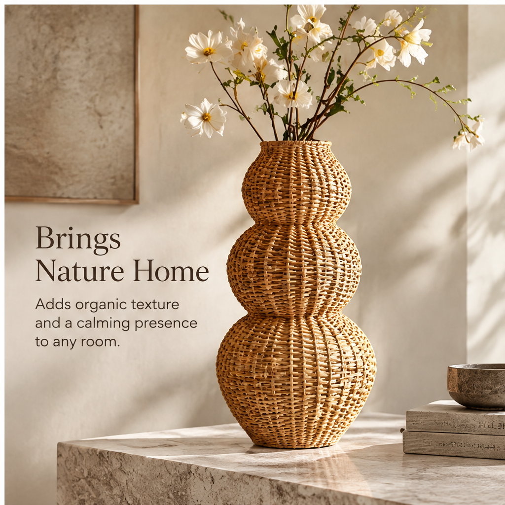 Close-up of interlaced rattan texture at the curved transitions