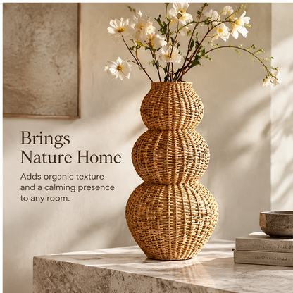 Close-up of interlaced rattan texture at the curved transitions