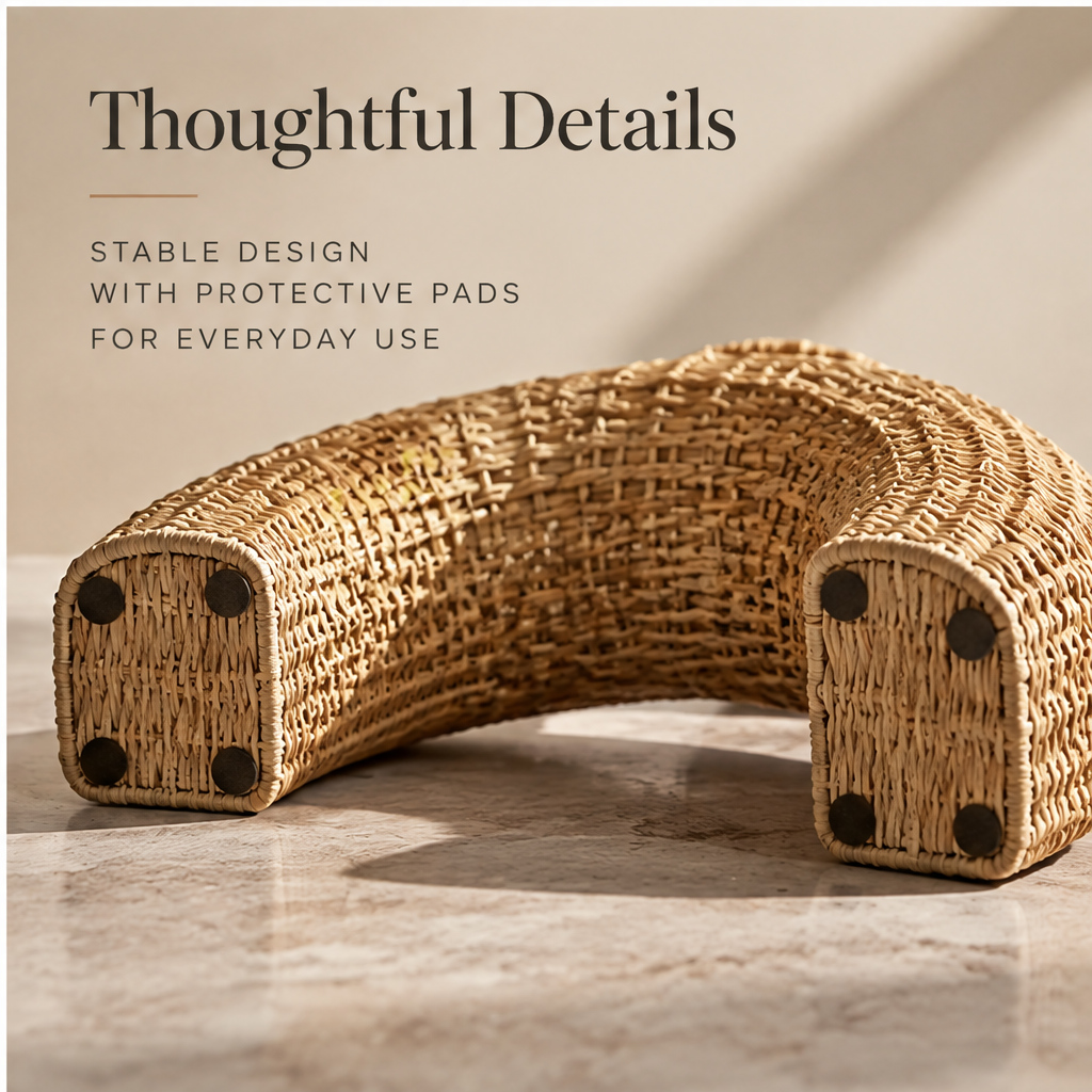 Close-up of the flared rim and interlaced rattan weave