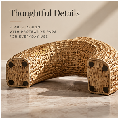 Close-up of the flared rim and interlaced rattan weave